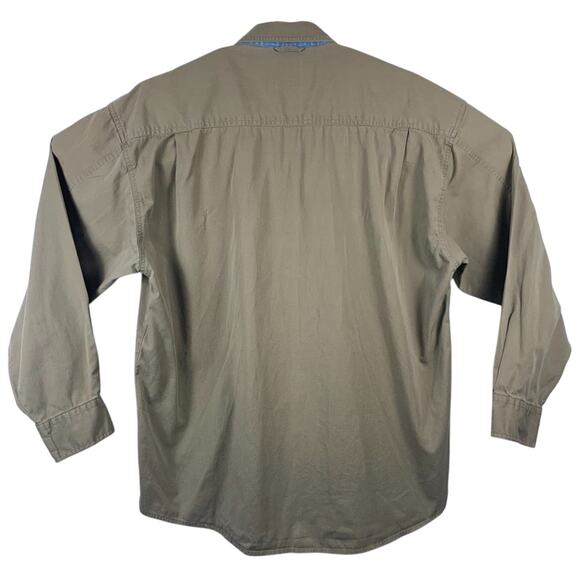 Haggar Casuals Button Up Shirt Men's Large Brown Denim-Lined Collar 90's VTG - Picture 5 of 7